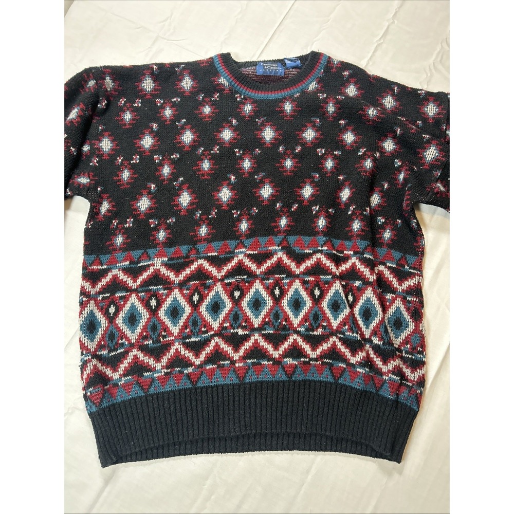 Vintage Acrylic Sweater Men's Size Large Black Cambridge Classics - Picture 6 of 12